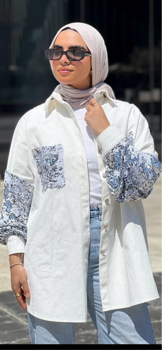 off white jacket jeans with paillette