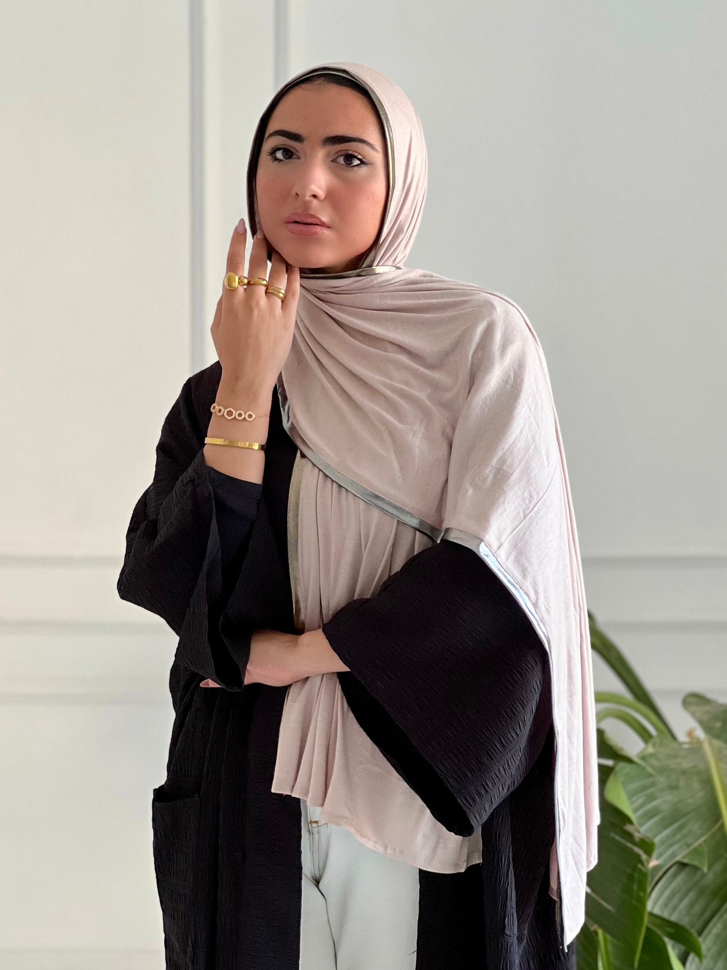 Gold & Silver Hijab - Greige