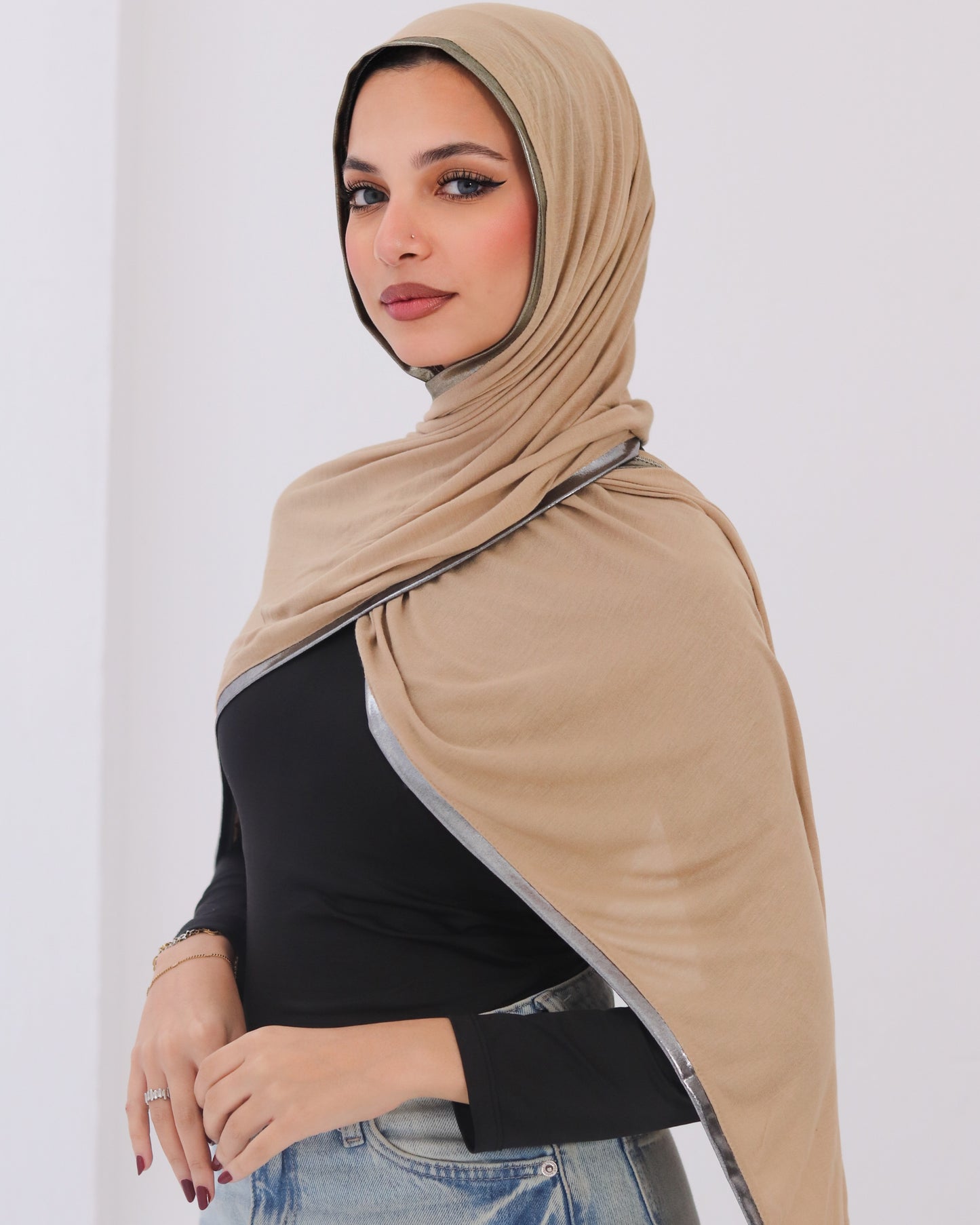 Gold & Silver Hijab -Beige