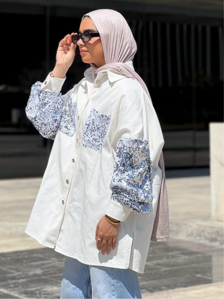 off white jacket jeans with paillette