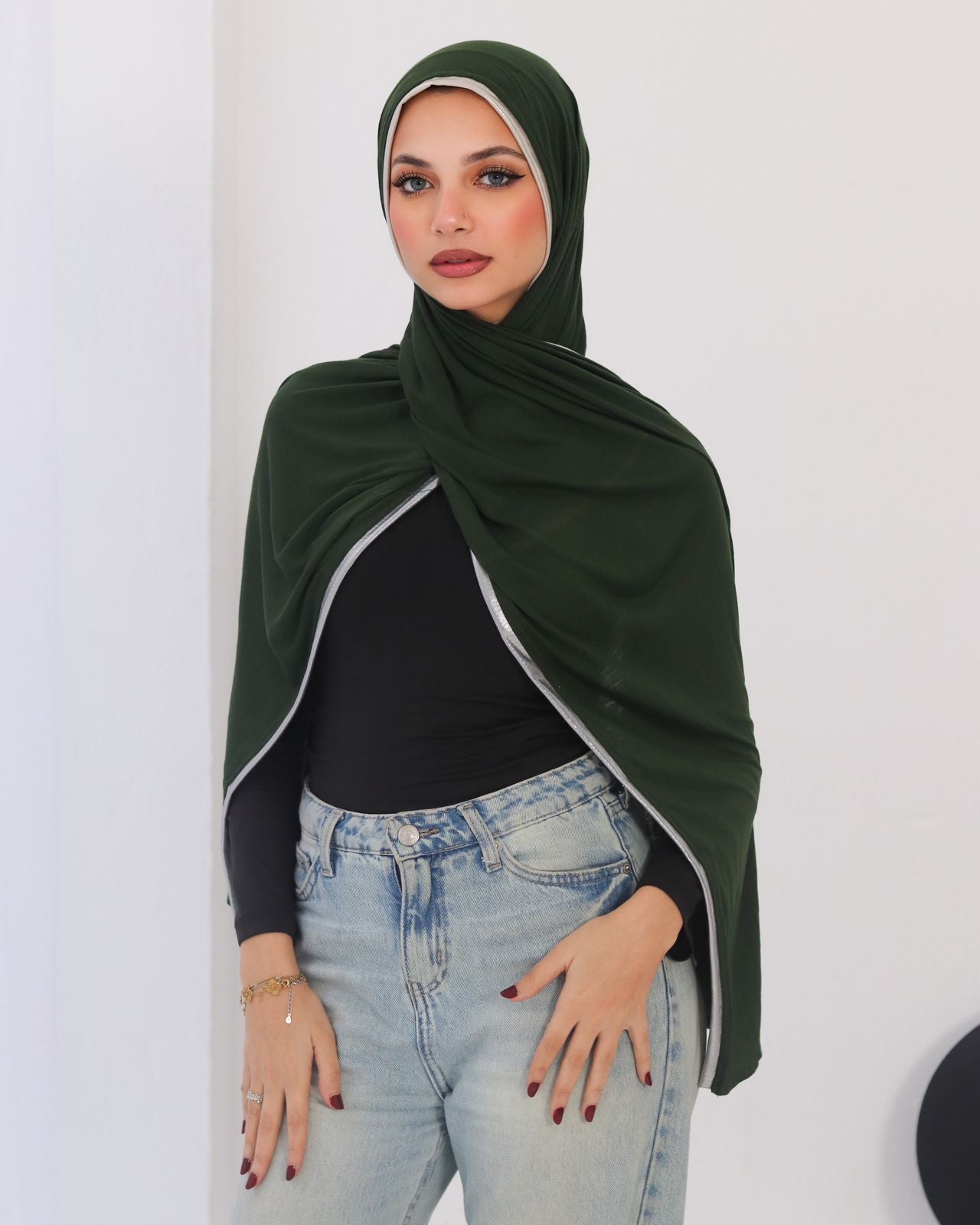 Gold & Silver Hijab -Dark green