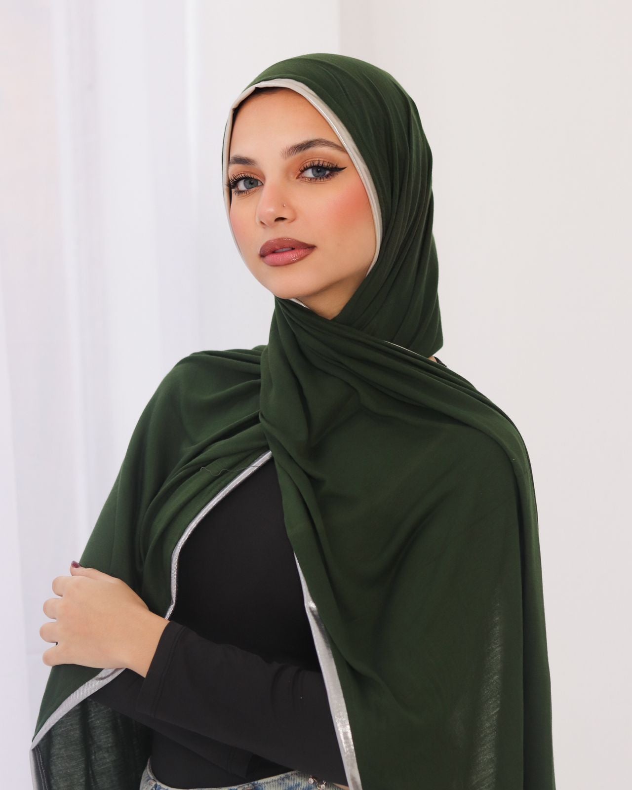 Gold & Silver Hijab -Dark green