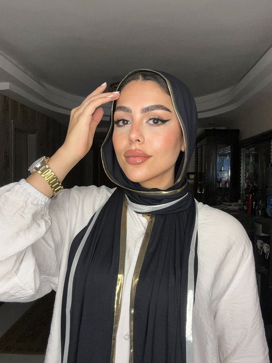 Gold & Silver Hijab - Black