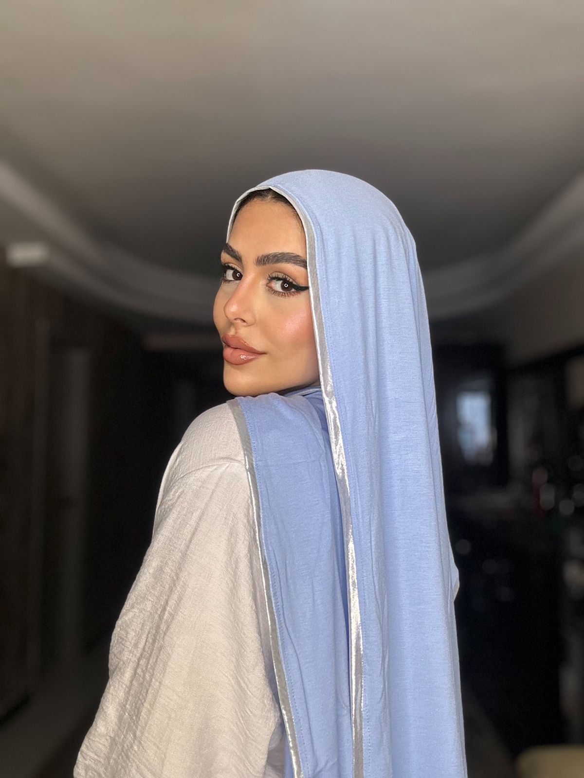 Gold & Silver Hijab - Baby Blue