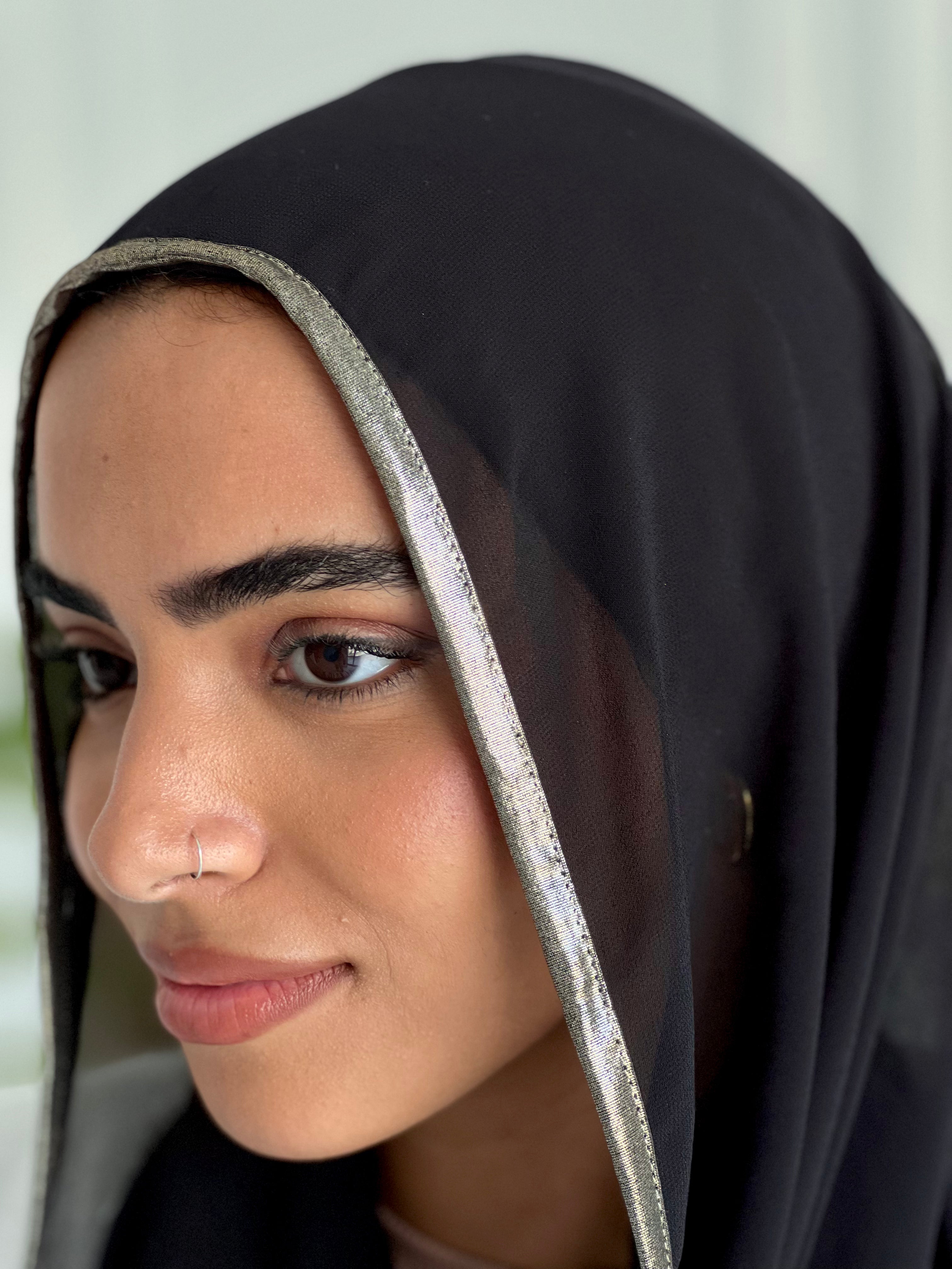 Black Mini Loose Chiffon Scarf with Bandana