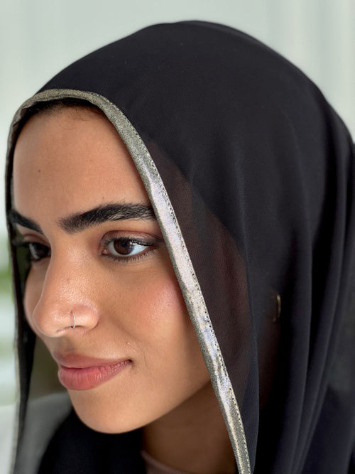 Black Mini Loose Chiffon Scarf with Bandana