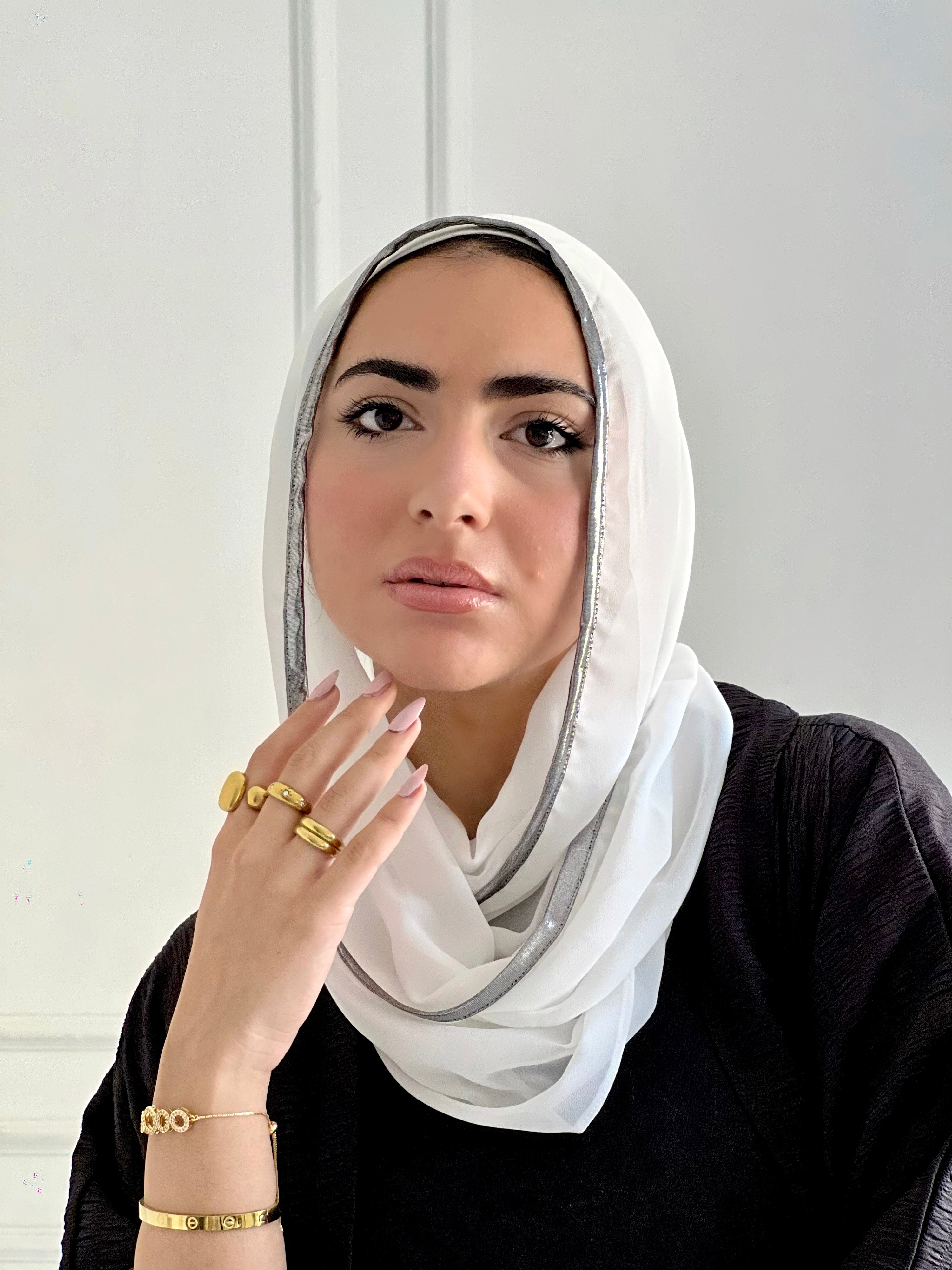 Off White Mini Loose Chiffon Scarf with Bandana