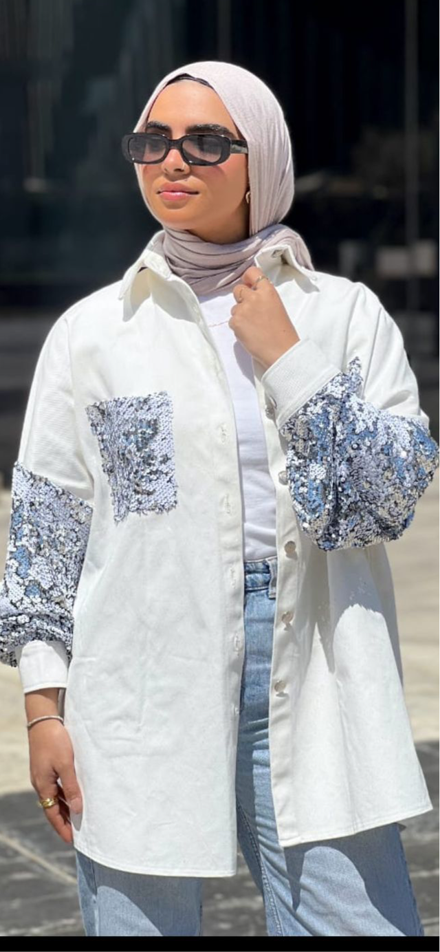 off white jacket jeans with paillette