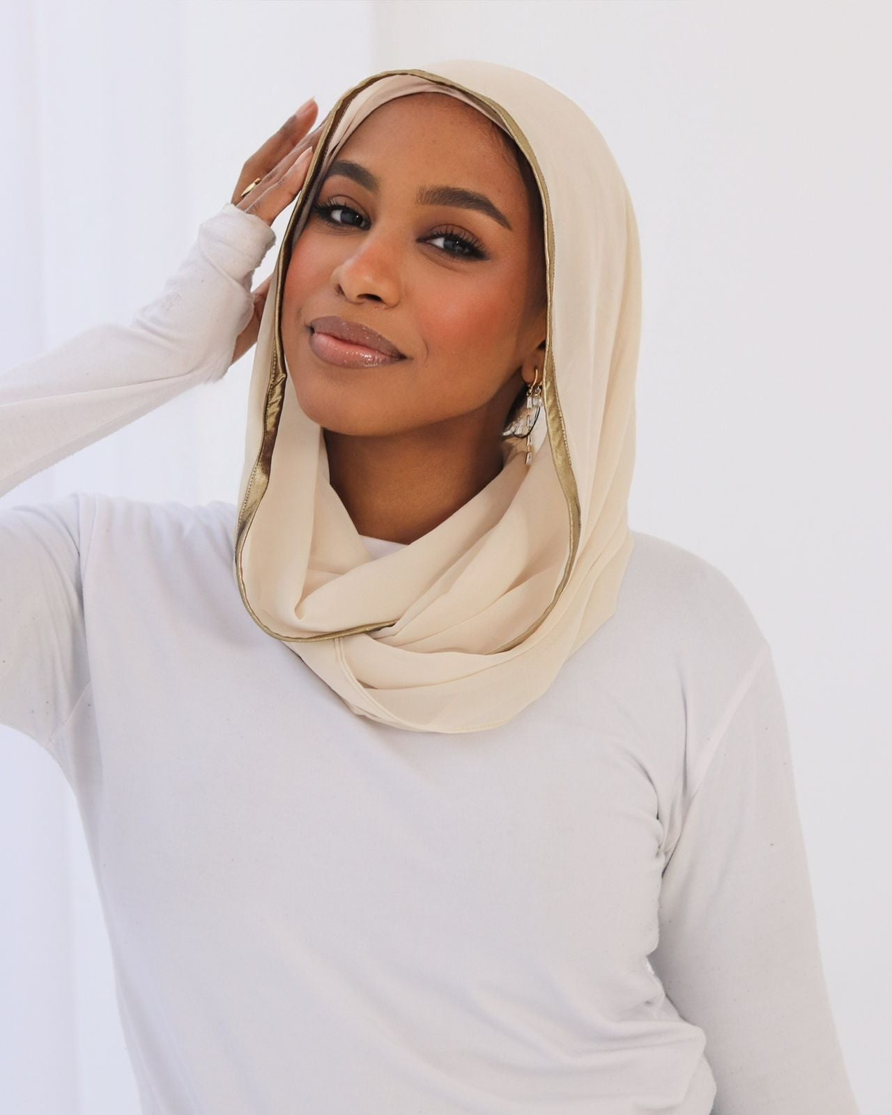 Beige Mini Loose Chiffon Scarf with Bandana