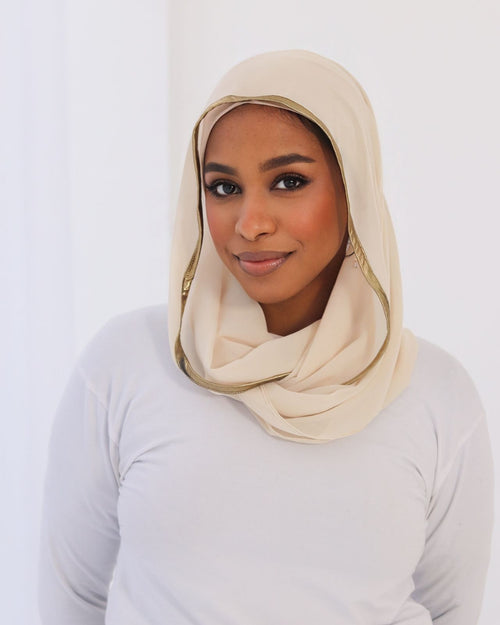 Beige Mini Loose Chiffon Scarf with Bandana