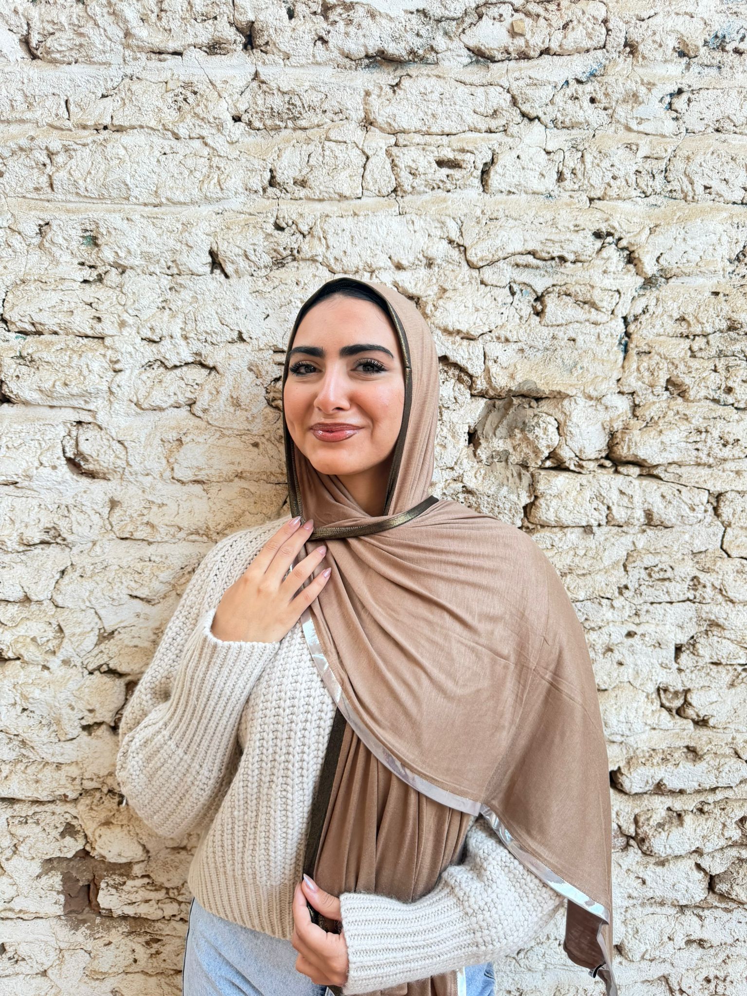 Beige Gold & Silver Kuwaiti Scarf