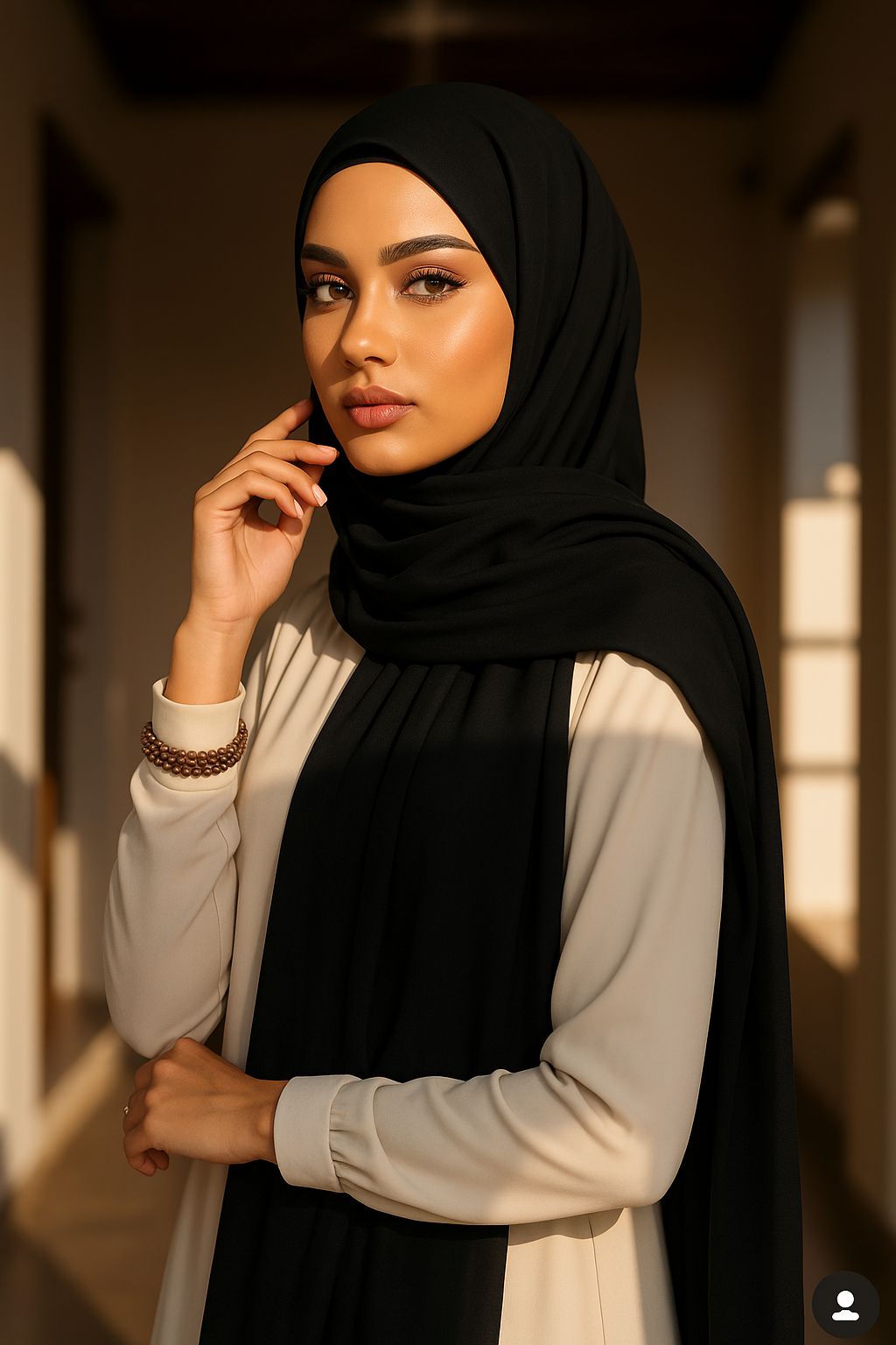 Black Plain Kuwaiti Scarf with Bandana