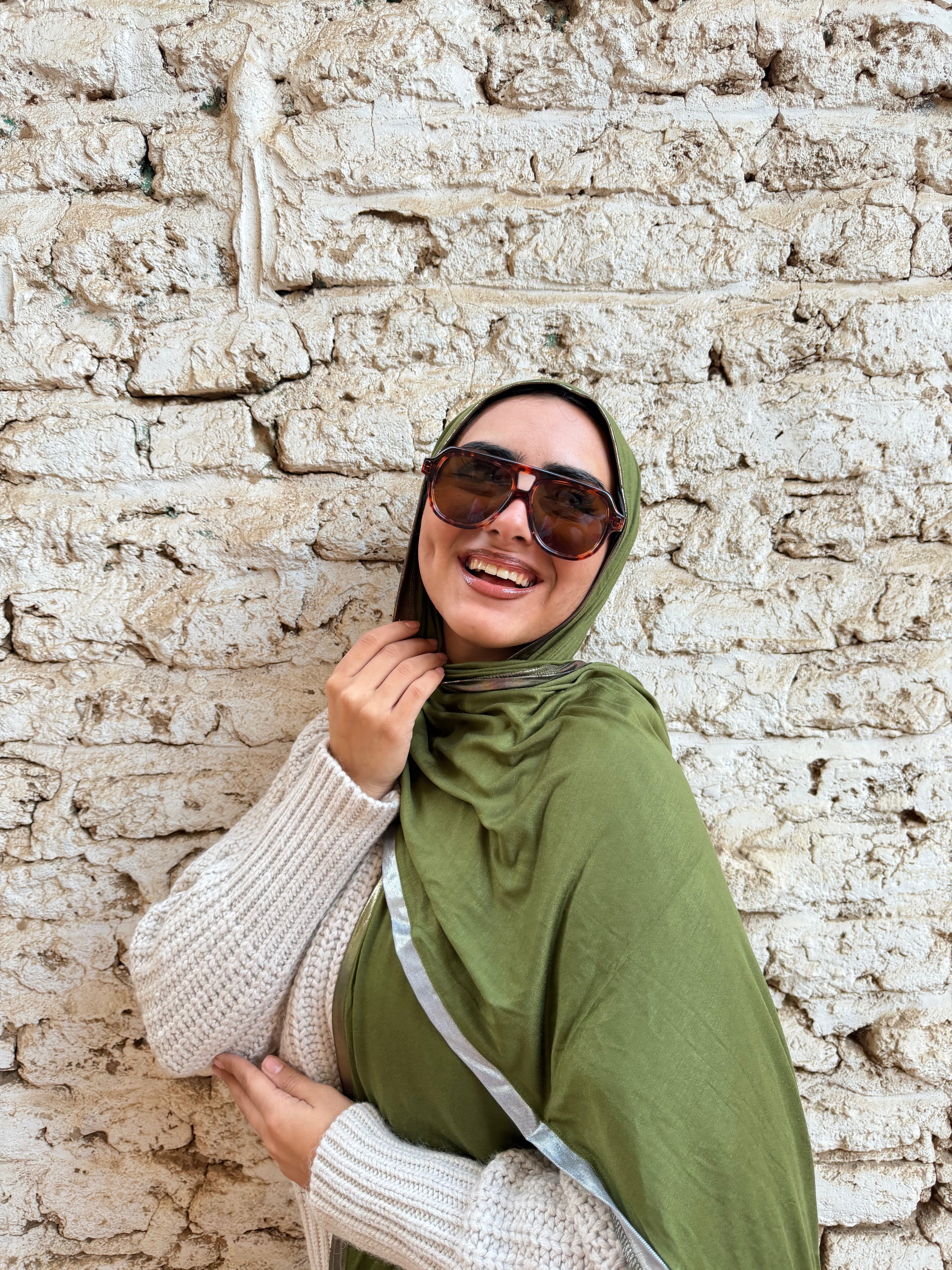 Gold & Silver Hijab -Dark green