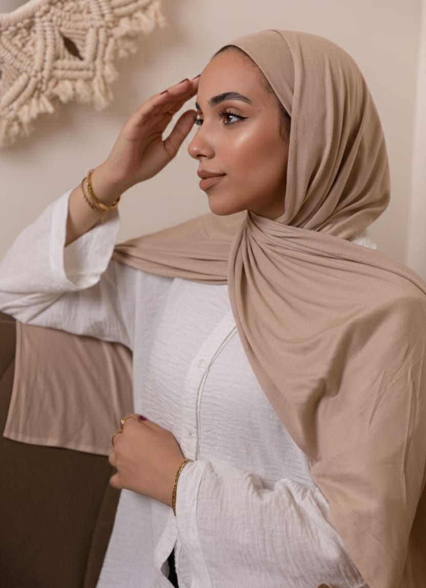 Beige Plain Kuwaiti Scarf with Bandana